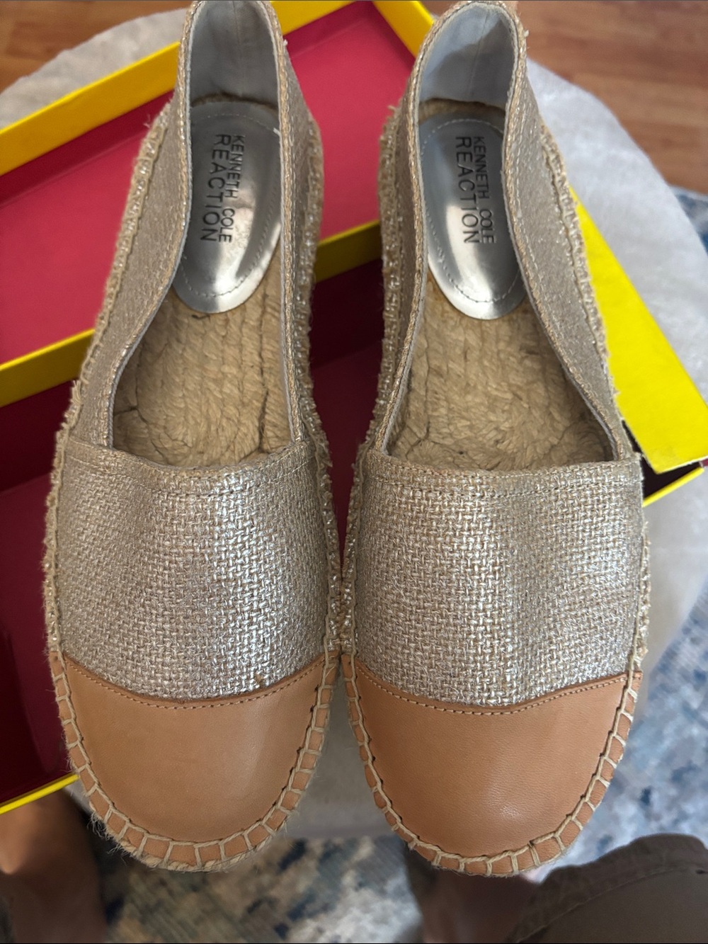 Kenneth Cole Reaction Metallic Gold and Tan Espadrille Flats